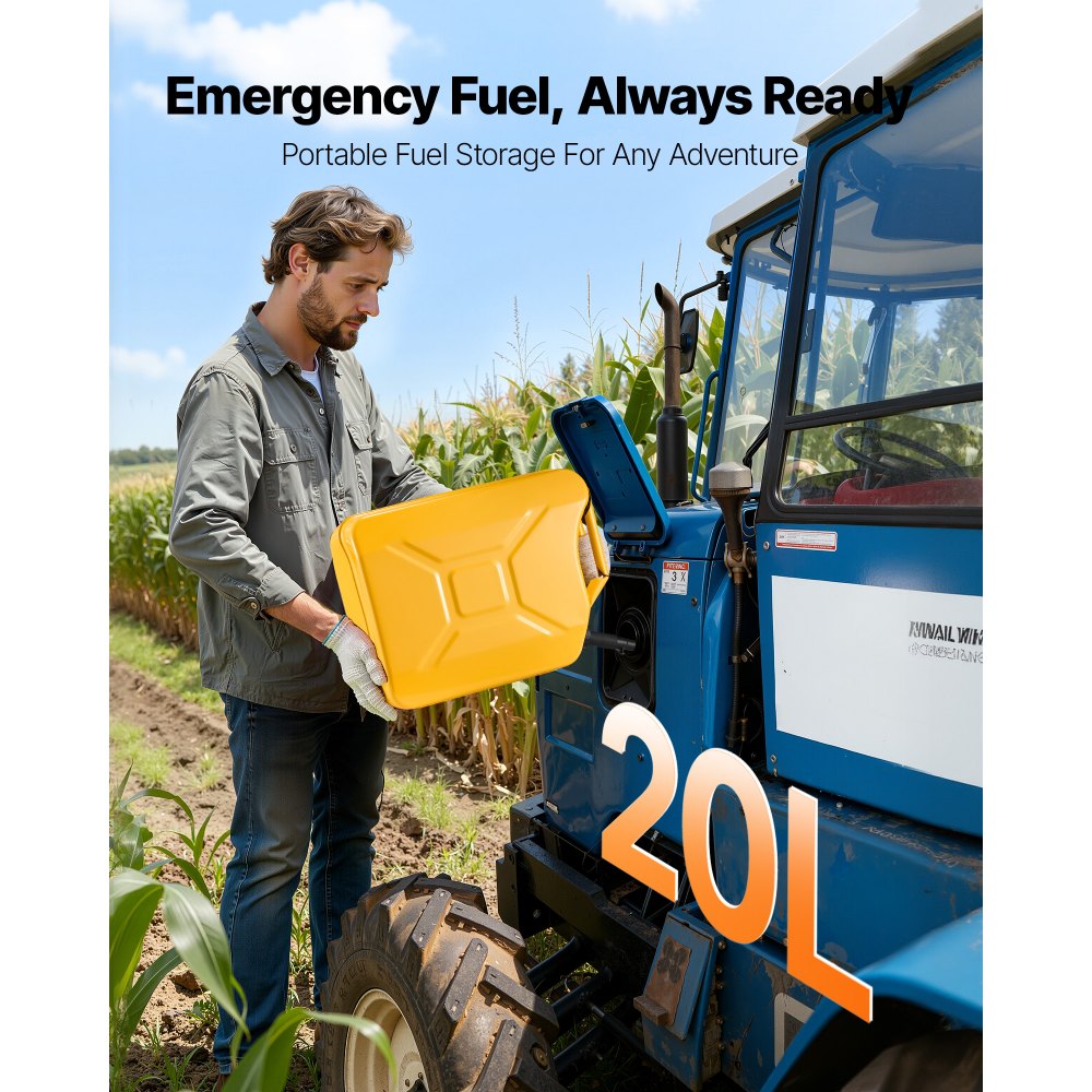 VEVOR Tanica per Carburante in Metallo da 20 L con Beccuccio e Maniglia, Serbatoio del Carburante Resistente alla Corrosione e a Prova di Perdite,  alla Maggior Parte di Auto, Moto, Gialla