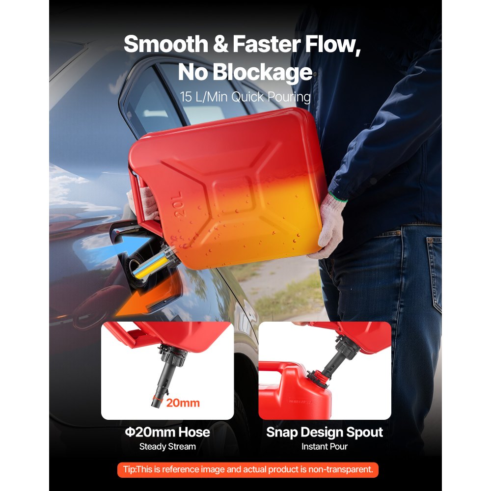 VEVOR Contenitore per Carburante in Metallo 20 L con Beccuccio e Maniglia, Serbatoio per Carburante in Metallo a Prova di Perdite alla Corrosione, per la Maggior Parte di Auto, Moto, Rosso