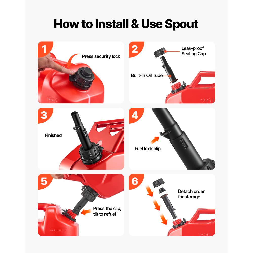 VEVOR Contenitore per Carburante in Metallo 20 L, con Beccuccio e Maniglia, Serbatoio per Carburante in Metallo a Prova di Perdite alla Corrosione, per la Maggior Parte di Auto, Moto, 2 Confezioni