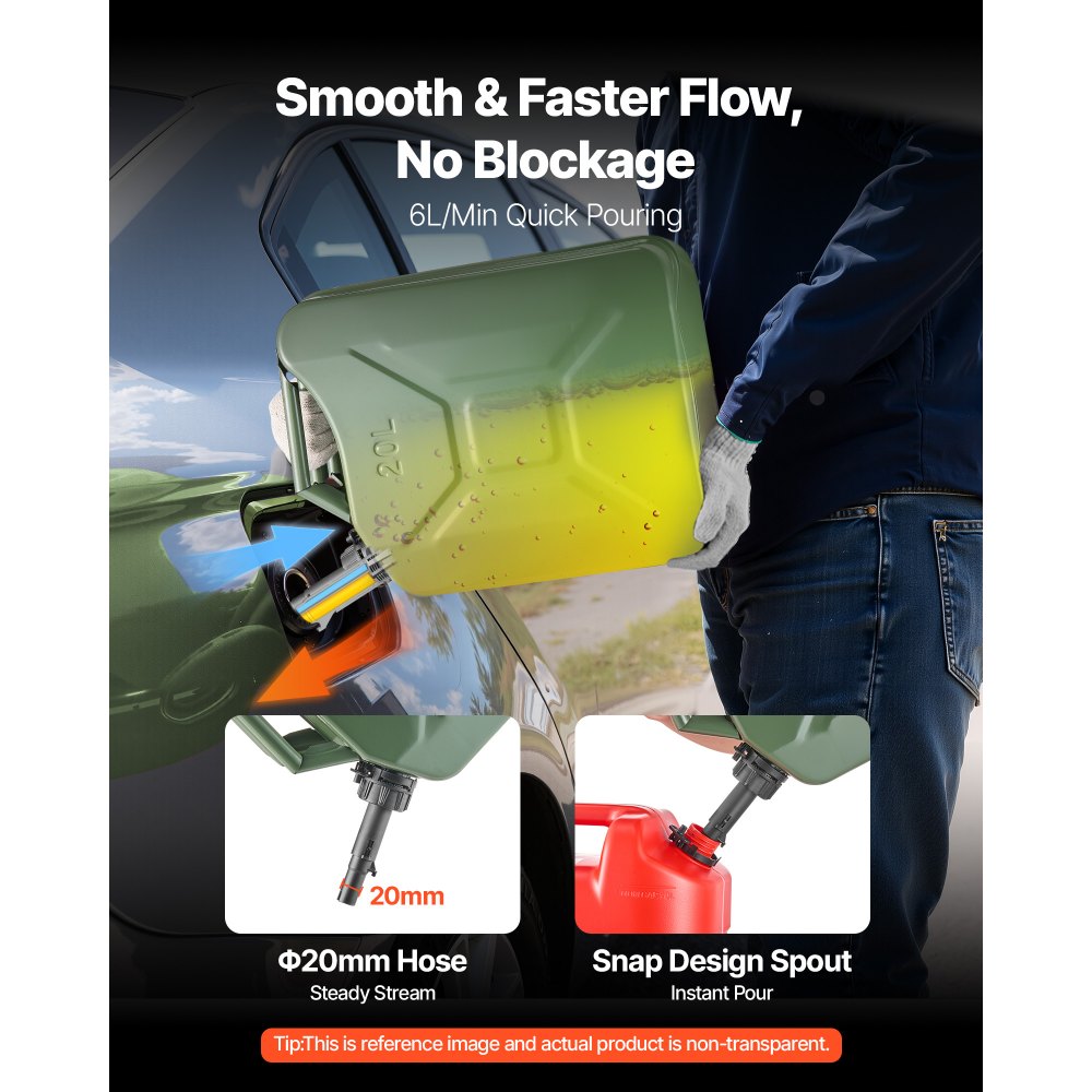 VEVOR Contenitore per Carburante in Metallo 20 L, con Beccuccio e Maniglia Comodità, Serbatoio per Carburante a Prova di Perdite alla Corrosione, per la Maggior Parte di Auto, Moto, 2 Confezioni