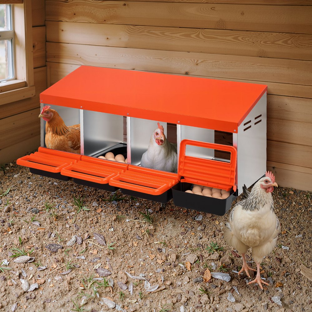 VEVOR Nido per Polli 1060 x 525 x 475 mm Nido per Galline a 4 Scomparti, Stabile Resistente alla Corrosione, con Nidi Inclinati, Fori sul Fondo e Piattaforma di Riposo, Adatto a Diverse Razze di Polli