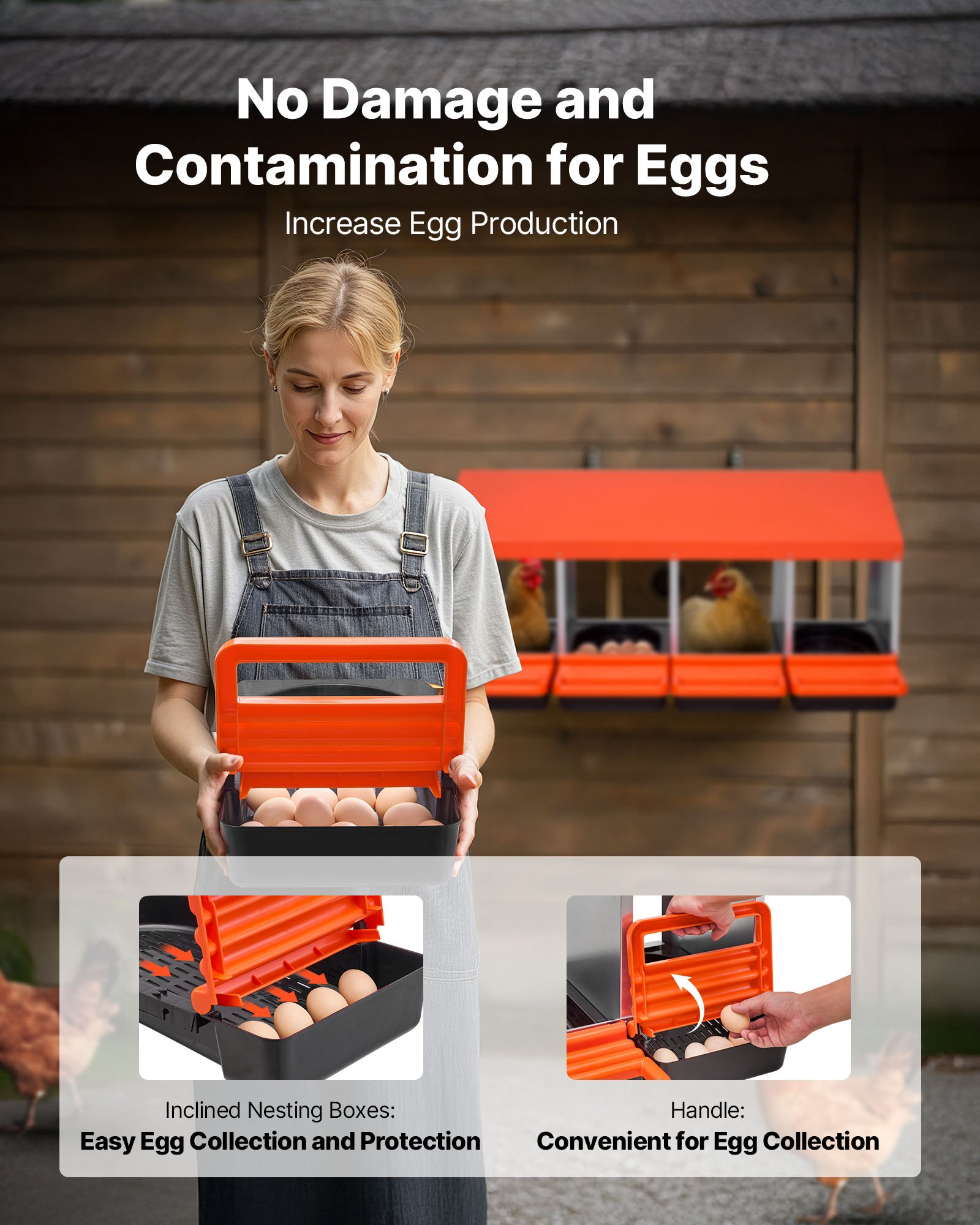 VEVOR Nido per Polli 1060 x 525 x 475 mm Nido per Galline a 4 Scomparti, Stabile Resistente alla Corrosione, con Nidi Inclinati, Fori sul Fondo e Piattaforma di Riposo, Adatto a Diverse Razze di Polli