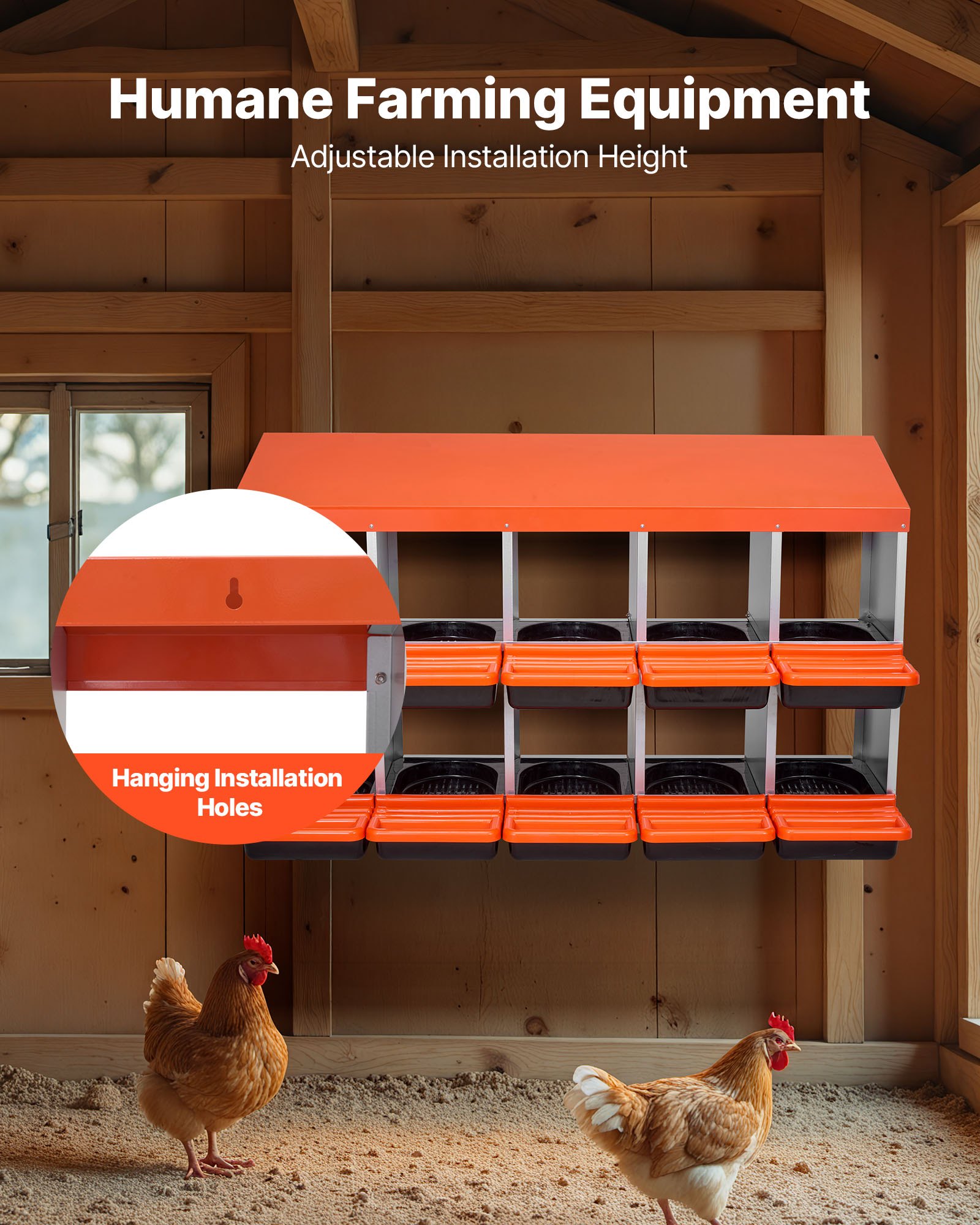 VEVOR Nido per Polli 1320 x 525 x 790 mm Nido per Galline 10 Scomparti, Stabile Resistente alla Corrosione, con Nidi Inclinati, Fori sul Fondo e Piattaforma di Riposo, Adatto a Diverse Razze di Polli