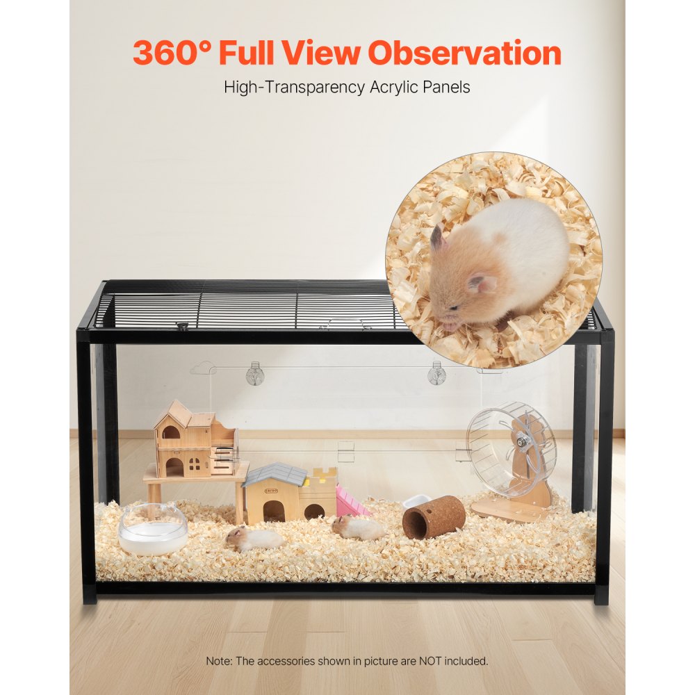 VEVOR Gabbia per Criceti, Habitat per Criceti Trasparenti Visione a 360°, Gabbia per Piccoli Animali Domestici 37,8 x 18,5 x 21,7 pollici con Bottiglia d'Acqua, Scatola Habitat per Piccoli Animali