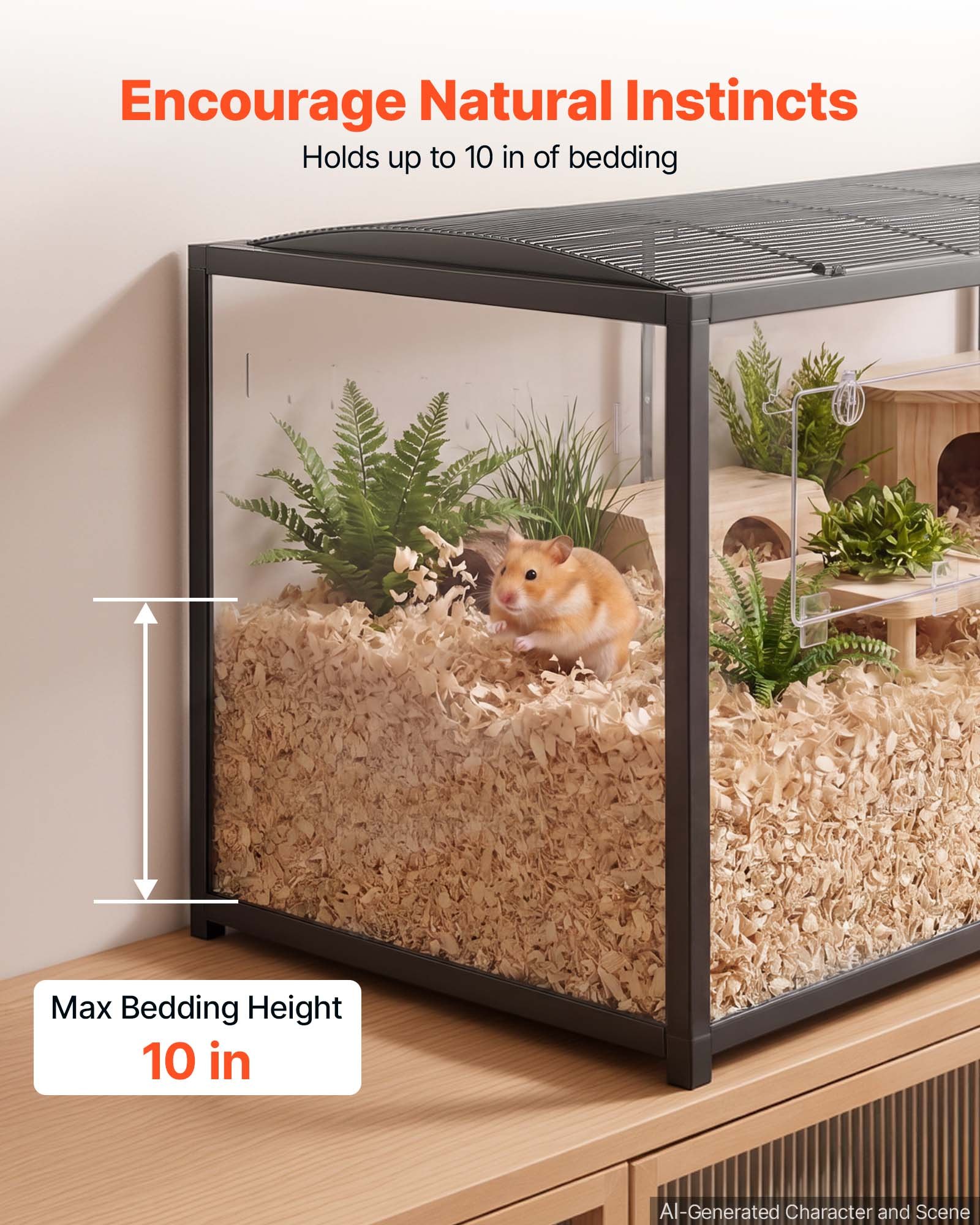 VEVOR Gabbia per Criceti Metallica 1200 x 600 x 645 mm Colore Nero 0,7 m², Habitat con Visuale a 360°, Casetta Portatile Trasparente con Accesso Alto e Porta Frontale, per Ratti Topi Ricci Serpenti