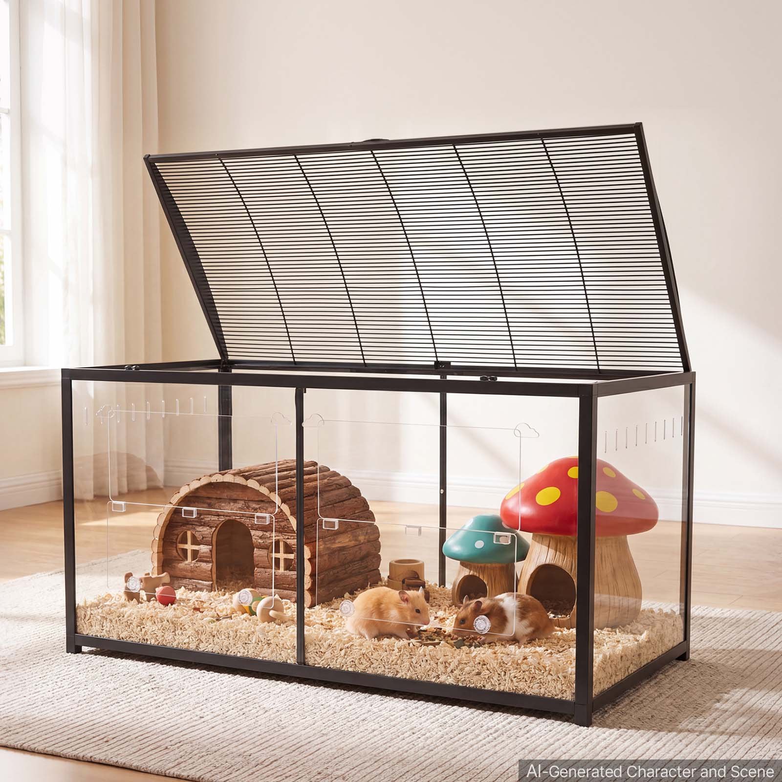 VEVOR Gabbia per Criceti Metallica 1200 x 600 x 645 mm Colore Nero 0,7 m², Habitat con Visuale a 360°, Casetta Portatile Trasparente con Accesso Alto e Porta Frontale, per Ratti Topi Ricci Serpenti