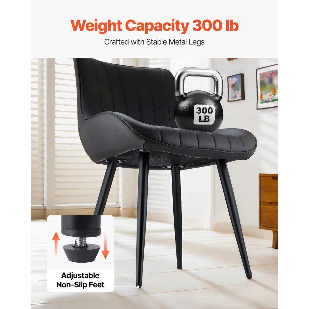 VEVOR Sedia da Pranzo Moderna 560 x 560 x 850 mm Elegante Sedia Laterale Imbottita in Tessuto, 4 Pezzi, Capacità di Carico 136 kg per Tavoli da Pranzo, con Cuscini Spessi e Gambe in Metallo, Nero