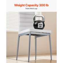 VEVOR Sedia da Pranzo Moderna 465 x 405 x 970 mm Elegante Sedia Laterale Imbottita in Pelle, 6 Pezzi, Seduta Comoda, Capacità di Carico 136 kg con Cuscini Spessi e Gambe in Metallo, Bianche