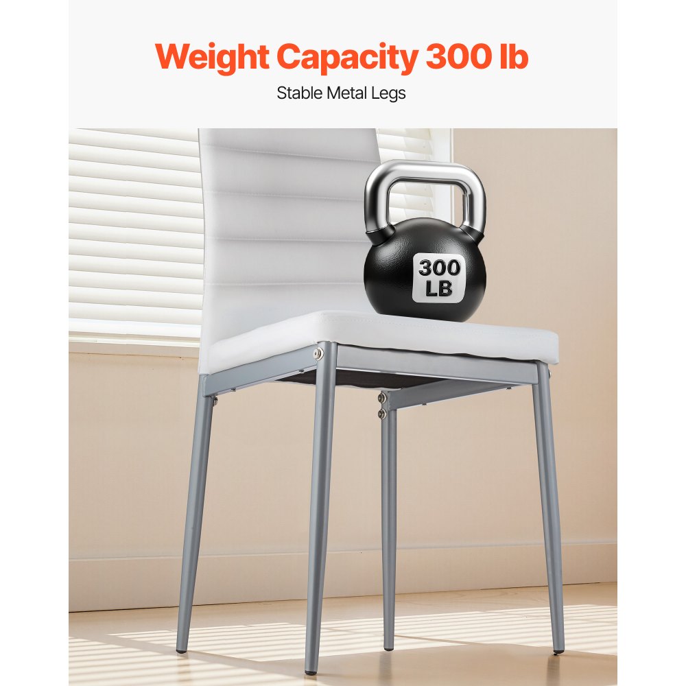 VEVOR Sedia da Pranzo Moderna 465 x 405 x 970 mm Elegante Sedia Laterale Imbottita in Pelle, 4 Pezzi, Seduta Comoda, Capacità di Carico 136 kg con Cuscini Spessi e Gambe in Metallo, Bianche
