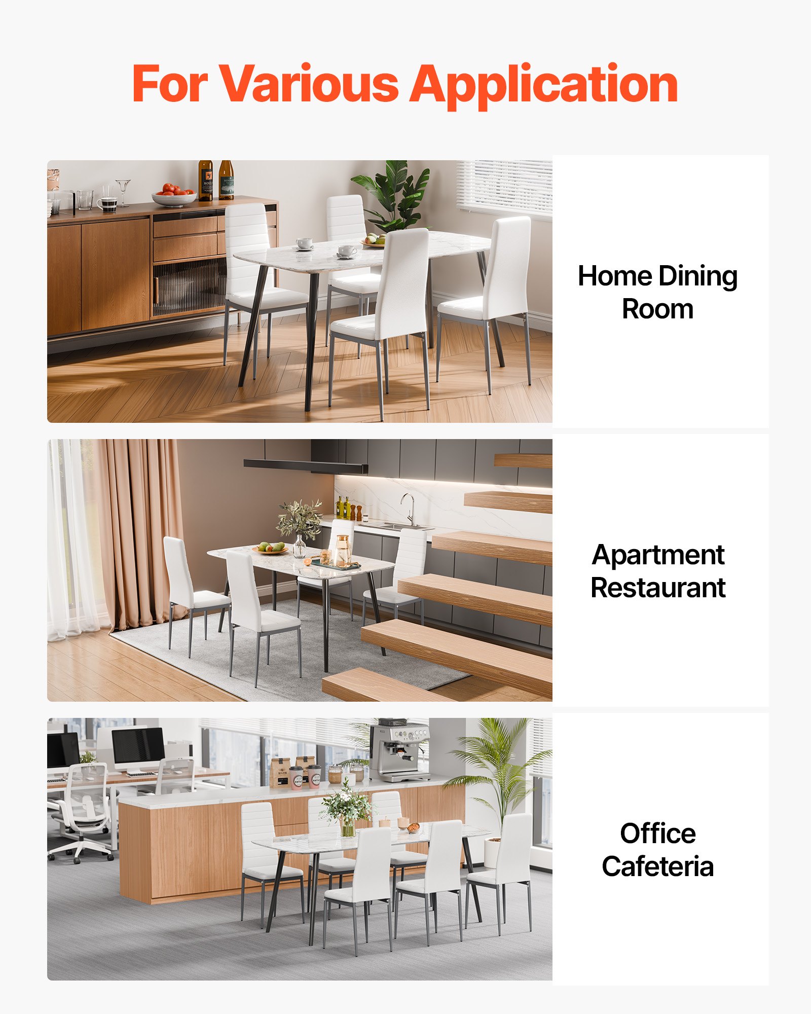 VEVOR Sedia da Pranzo Moderna 465 x 405 x 970 mm Elegante Sedia Laterale Imbottita in Pelle, 4 Pezzi, Seduta Comoda, Capacità di Carico 136 kg con Cuscini Spessi e Gambe in Metallo, Bianche