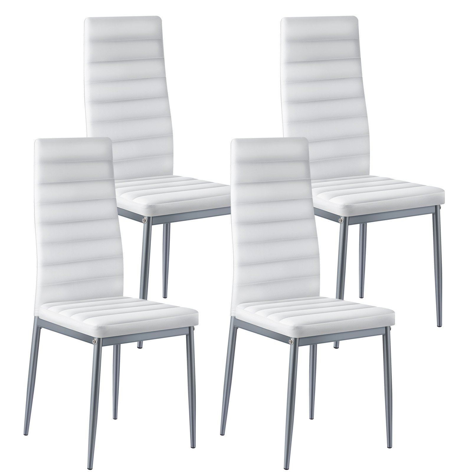 VEVOR Sedia da Pranzo Moderna 465 x 405 x 970 mm Elegante Sedia Laterale Imbottita in Pelle, 4 Pezzi, Seduta Comoda, Capacità di Carico 136 kg con Cuscini Spessi e Gambe in Metallo, Bianche