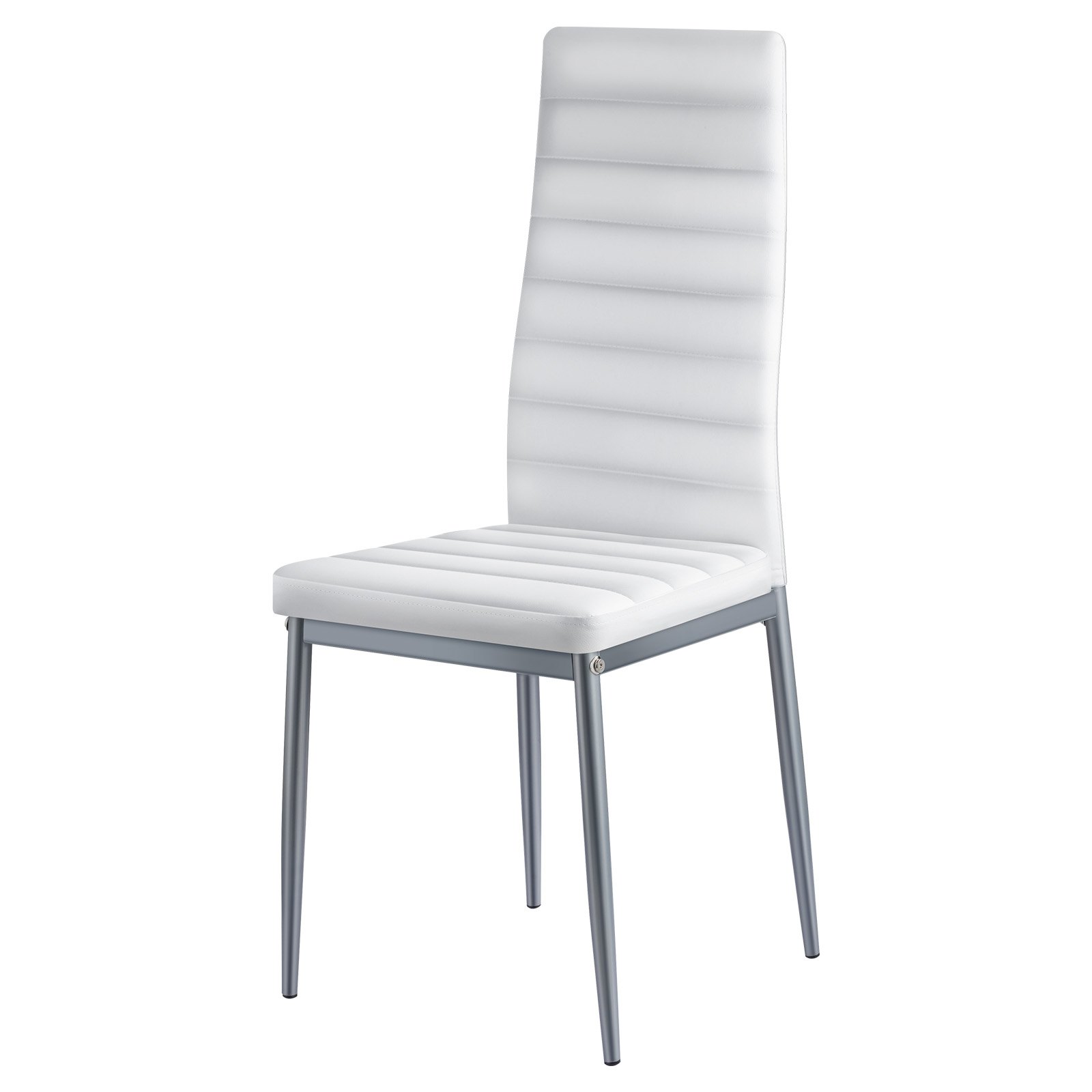 VEVOR Sedia da Pranzo Moderna 465 x 405 x 970 mm Elegante Sedia Laterale Imbottita in Pelle, 4 Pezzi, Seduta Comoda, Capacità di Carico 136 kg con Cuscini Spessi e Gambe in Metallo, Bianche