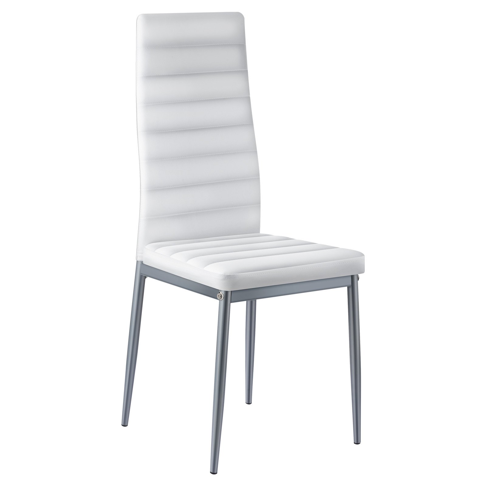VEVOR Sedia da Pranzo Moderna 465 x 405 x 970 mm Elegante Sedia Laterale Imbottita in Pelle, 4 Pezzi, Seduta Comoda, Capacità di Carico 136 kg con Cuscini Spessi e Gambe in Metallo, Bianche