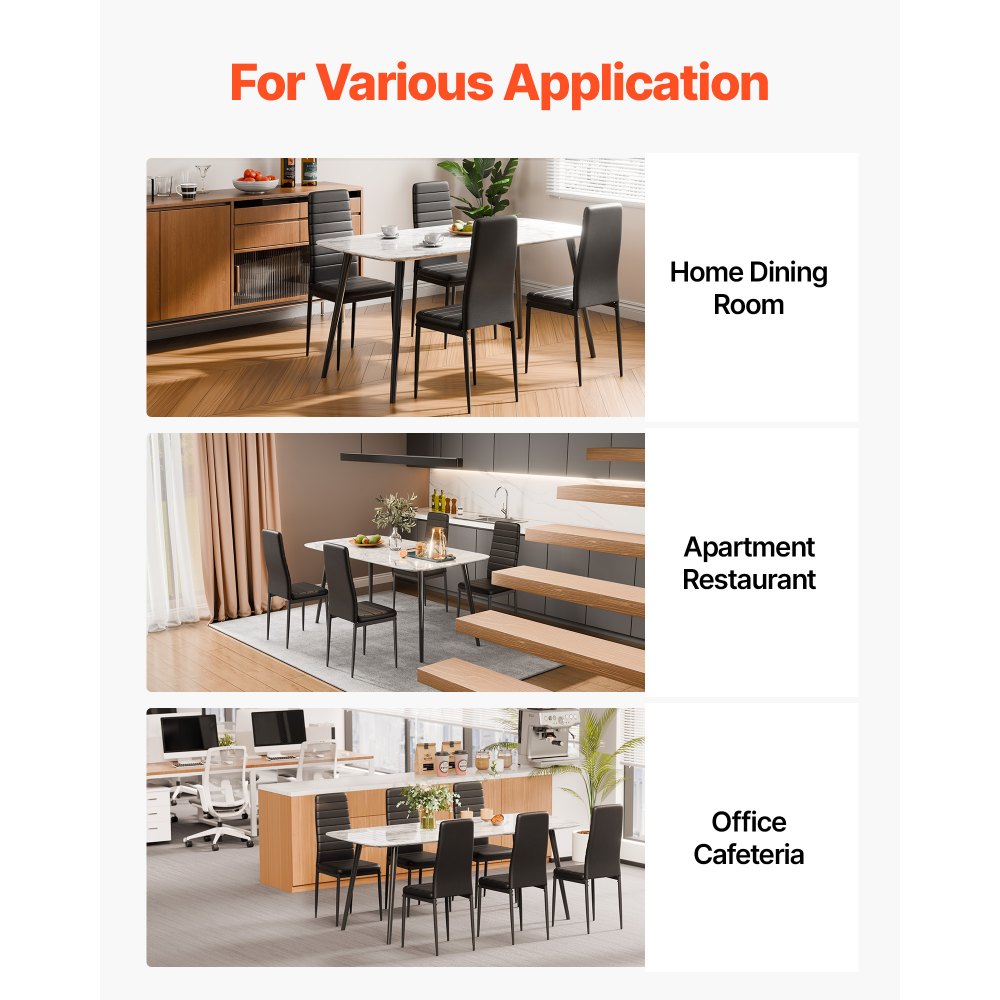 VEVOR Sedia da Pranzo Moderna 465 x 405 x 970 mm Elegante Sedia Laterale Imbottita in Pelle, 6 Pezzi, Seduta Comoda, Capacità di Carico 136 kg con Cuscini Spessi e Gambe in Metallo, Nere