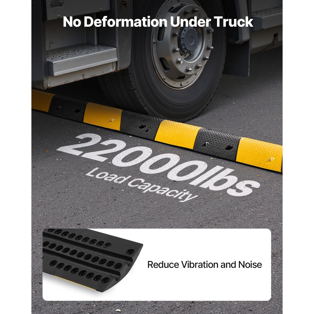VEVOR Dosso Rallentatore in Gomma a 2 Canali da 1016 mm, Capacità di Carico di 9979 kg/Asse, Rampa di Protezione per Cavi con Viti di Espansione, per Asfalto, Cemento, Ghiaia, Confezione da 2