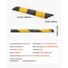 VEVOR Dosso Rallentatore in Gomma a 2 Canali da 1016 mm, Capacità di Carico di 9979 kg/Asse, Rampa di Protezione per Cavi con Viti di Espansione, per Asfalto, Cemento, Ghiaia, Confezione da 2