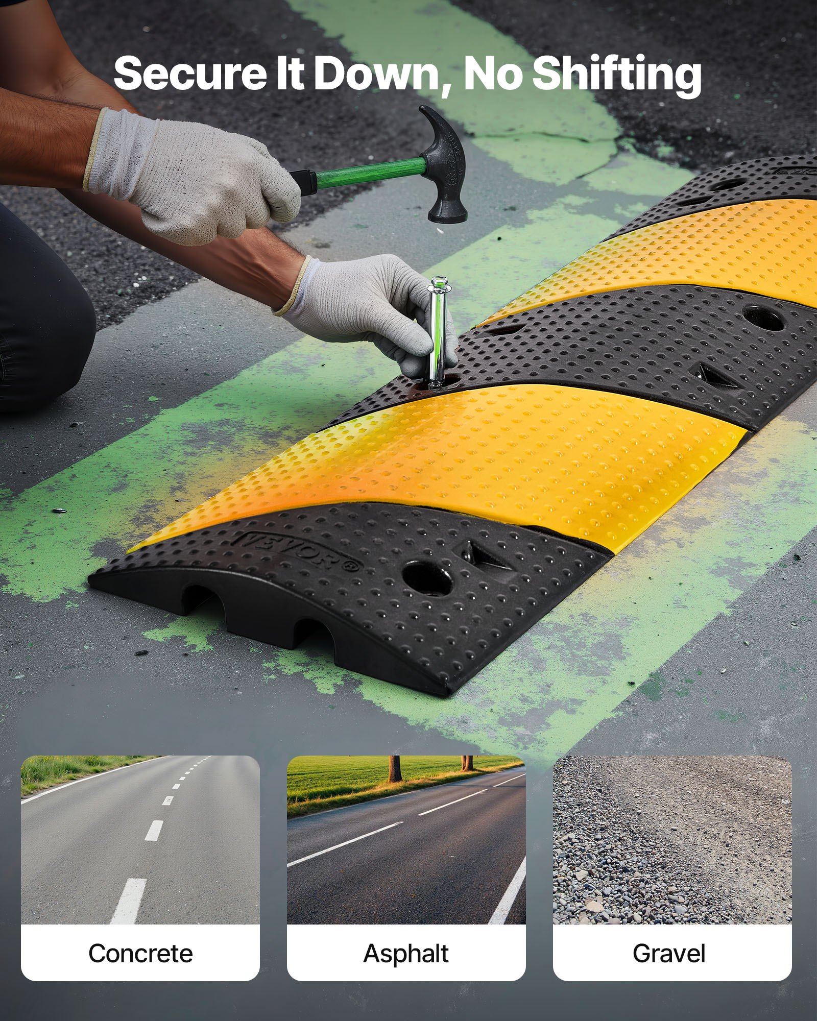 VEVOR Dosso Rallentatore in Gomma a 2 Canali da 1016 mm, Capacità di Carico di 9979 kg/Asse, Rampa di Protezione per Cavi con Viti di Espansione, per Asfalto, Cemento, Ghiaia, Confezione da 2