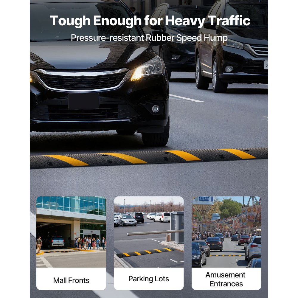 VEVOR Dosso Rallentatore in Gomma da 1828 mm, 2 Canali, Capacità di Carico di 9979 kg/Asse, Rampa di Protezione per Cavi con Viti di Espansione, per Asfalto, Cemento, Ghiaia, 1 Confezione