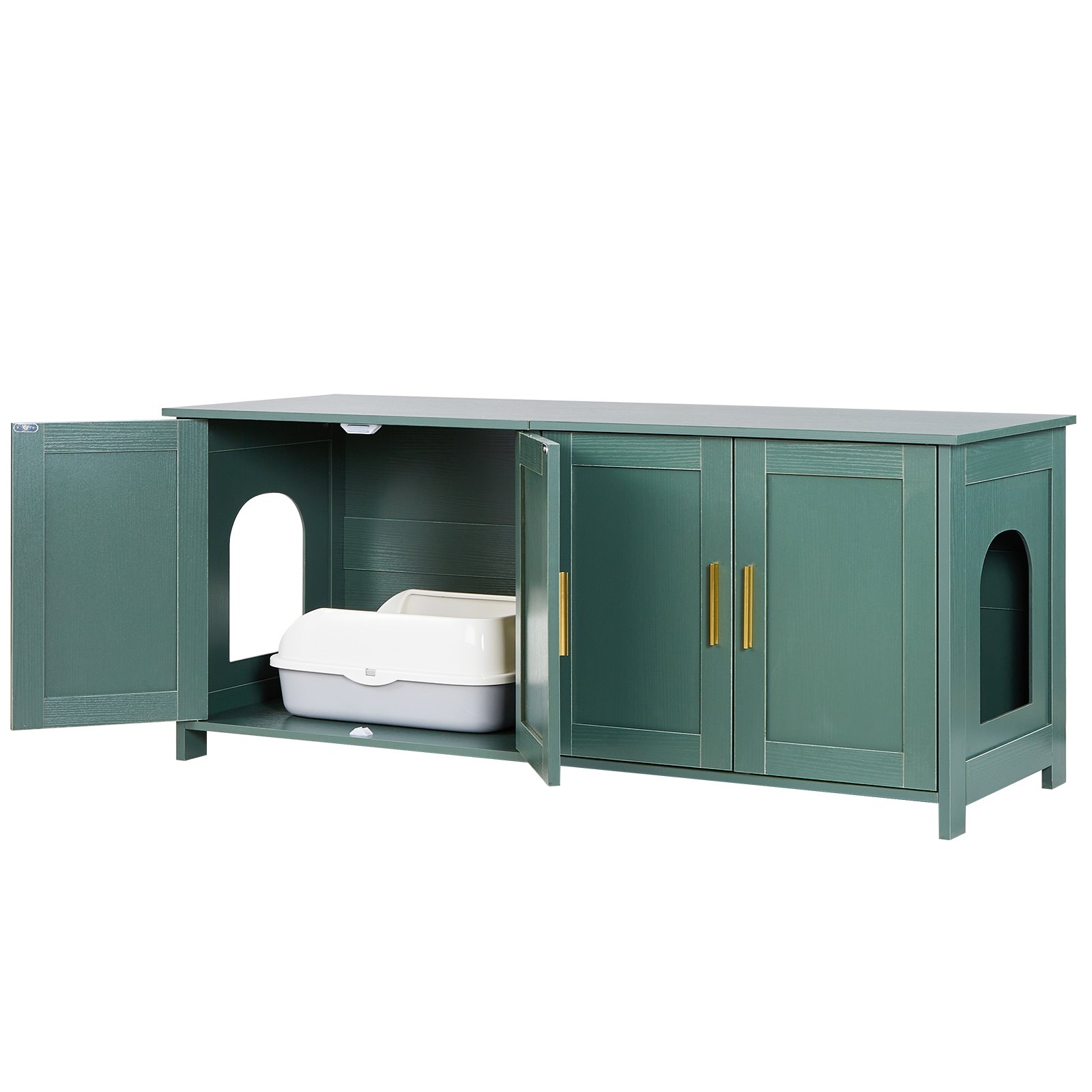 VEVOR Mobile da Lettiera con Cassetto per Gatti, Nascosto da 1200  mm con 4 Ante e 2 Ingressi, Mobile Laterale da Lettiera in Legno per Gatti, Adatto alla Maggior Parte delle Lettiere, Verde