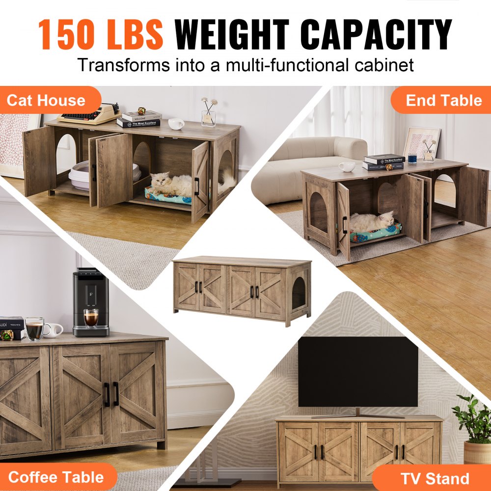 VEVOR Recinto per Lettiera per Gatti per 2 Gatti, Mobiletto Nascosto con Doppie Stanze, Mobiletto in Legno per Lettiera per Gatti Adatto alla Maggior Parte delle Lettiere, 119 x 46 x 50 cm Greige