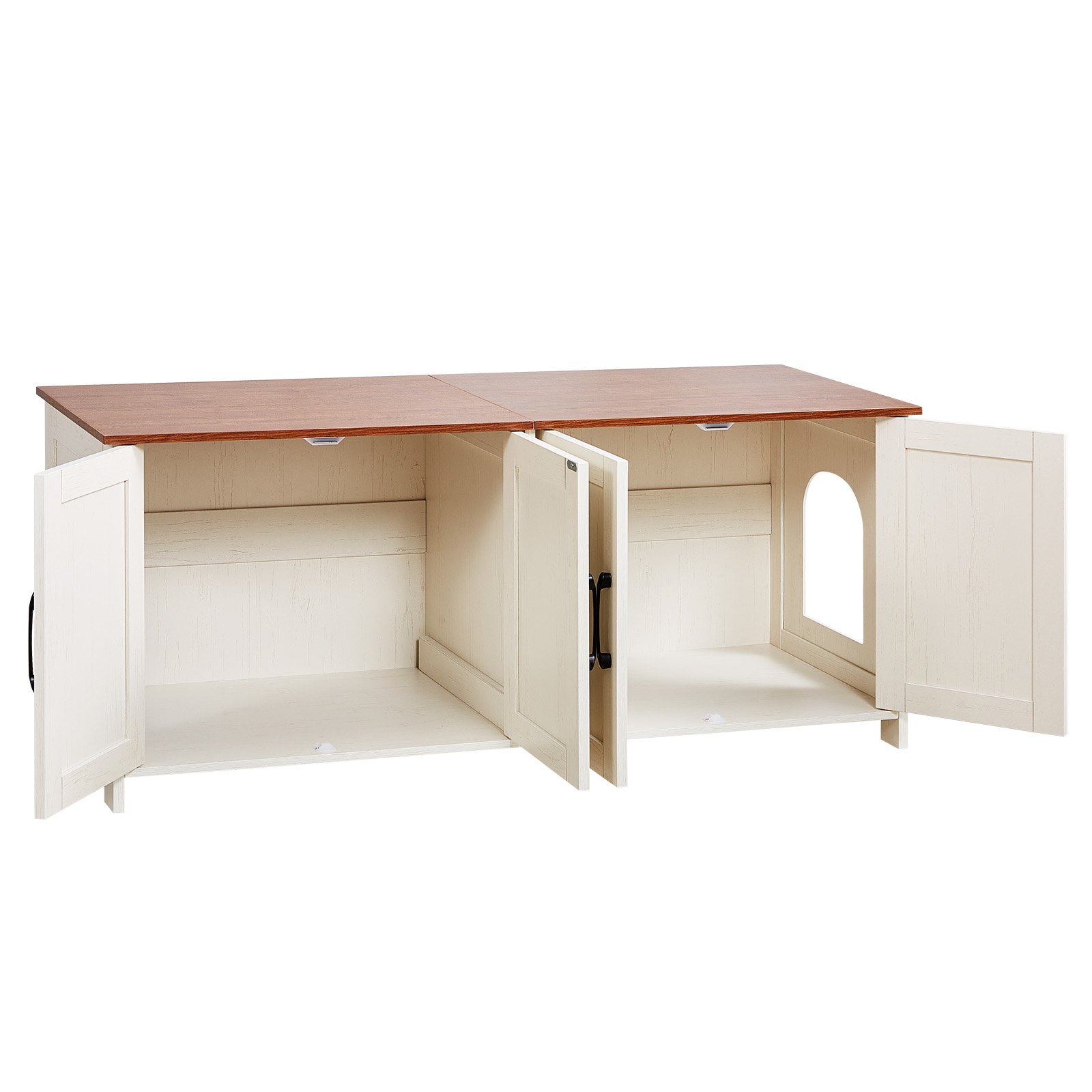 VEVOR Mobile Lettiera per Gatti, Mobiletto Nascosto da 1200 mm con 4 Porte e 2 Ingressi, Mobile da Lettiera in Legno per Gatti, Adatto alla Maggior Parte delle Lettiere, Marrone e Bianco