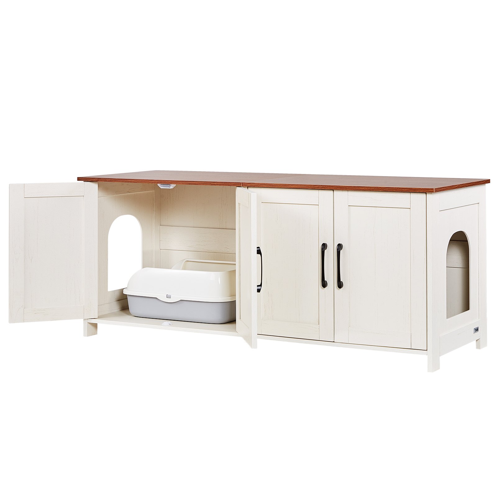 VEVOR Mobile Lettiera per Gatti, Mobiletto Nascosto da 1200 mm con 4 Porte e 2 Ingressi, Mobile da Lettiera in Legno per Gatti, Adatto alla Maggior Parte delle Lettiere, Marrone e Bianco