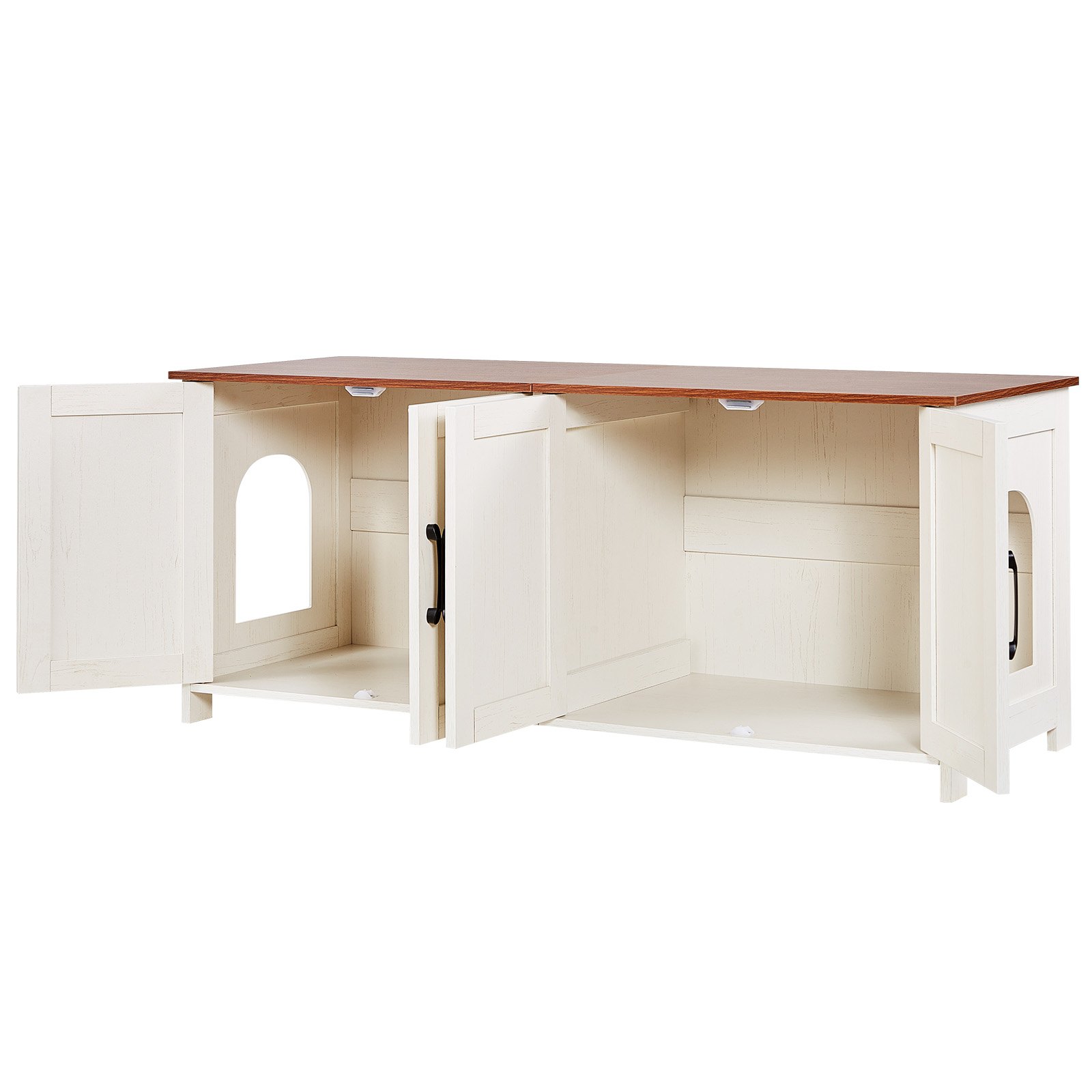 VEVOR Mobile Lettiera per Gatti, Mobiletto Nascosto da 1200 mm con 4 Porte e 2 Ingressi, Mobile da Lettiera in Legno per Gatti, Adatto alla Maggior Parte delle Lettiere, Marrone e Bianco