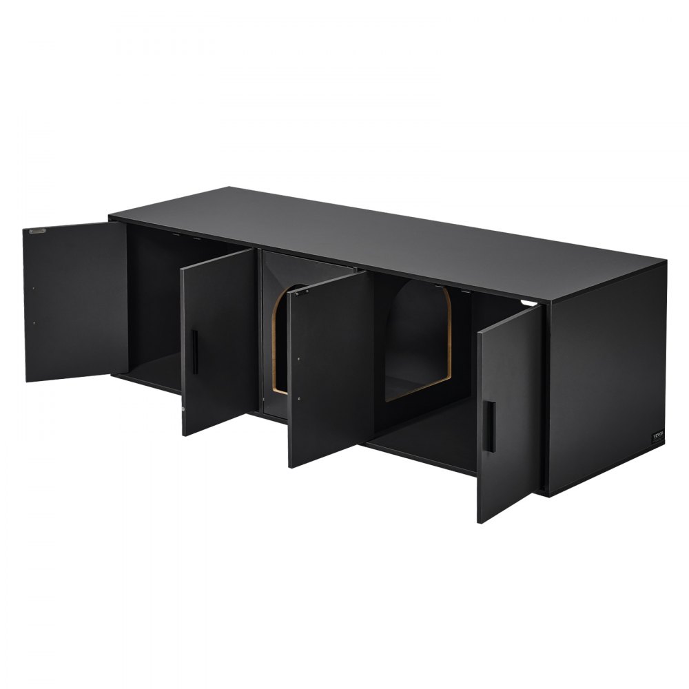 VEVOR Mobile Lettiera per Gatti, Mobiletto Copri Toilette Nascosto Copertura per Lettiera Laterale per Animali Domestici in Legno, Adatto alla Maggior Parte delle Lettiere, 147 cm Due Stanze Nero