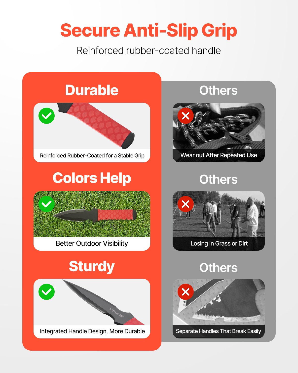 VEVOR Set di Coltelli per Lancio dell'Ascia Testa Singola 6 Pezzi Coltelli in Acciaio Inox da 226 mm con Fodero Protettivo in Nylon Nero, Ideale per Asce da Lancio, Freccette per Gioco con Bersaglio