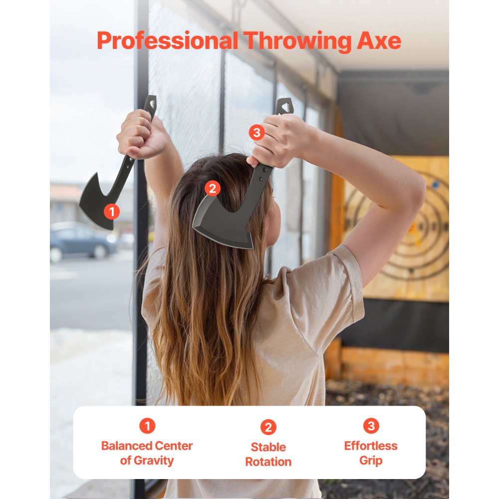 VEVOR Throwing Axes and Tomahawks 3-Piece Ax Throwing Hatchet Set, Multifunctional Handle with Wrench & Bottle Opener, Stainless Steel, with Black Nylon Sheath, for Leisure, Competition, and Camping Equipment