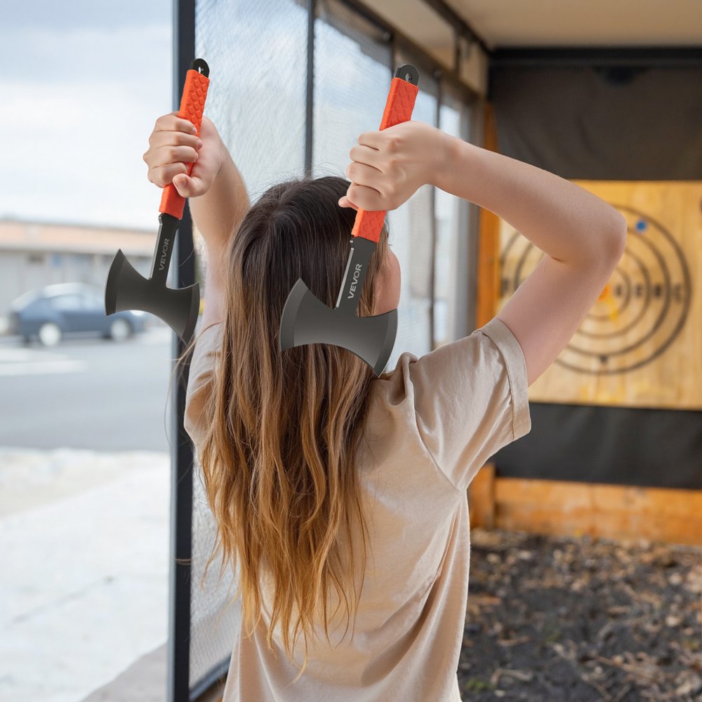 VEVOR Set di Asce per Gioco Lancio dell'Ascia Testa Doppia 3 Pezzi in Acciaio Inox 302,3 mm con Fodero Protettivo in Nylon Nero, Ideale per Gioco di Lancio dell'Ascia per Feste Eventi