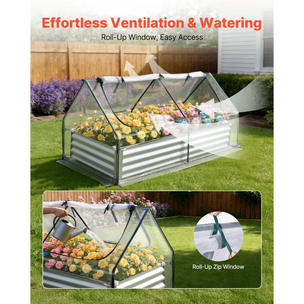 VEVOR Fioriera Rialzata con Copertura 1800x900x300 mm, Aiuola Rialzata Rettangolare per Giardinaggio in Metallo da Esterno Fioriera Serra per Coltivazione Fiori Verdure Piante Orto Giardino