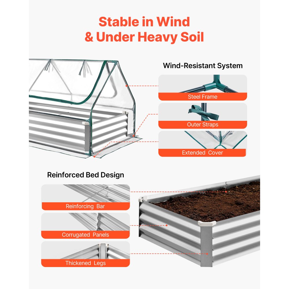 VEVOR Fioriera Rialzata con Copertura 1800x900x300 mm, Aiuola Rialzata Rettangolare per Giardinaggio in Metallo da Esterno Fioriera Serra per Coltivazione Fiori Verdure Piante Orto Giardino