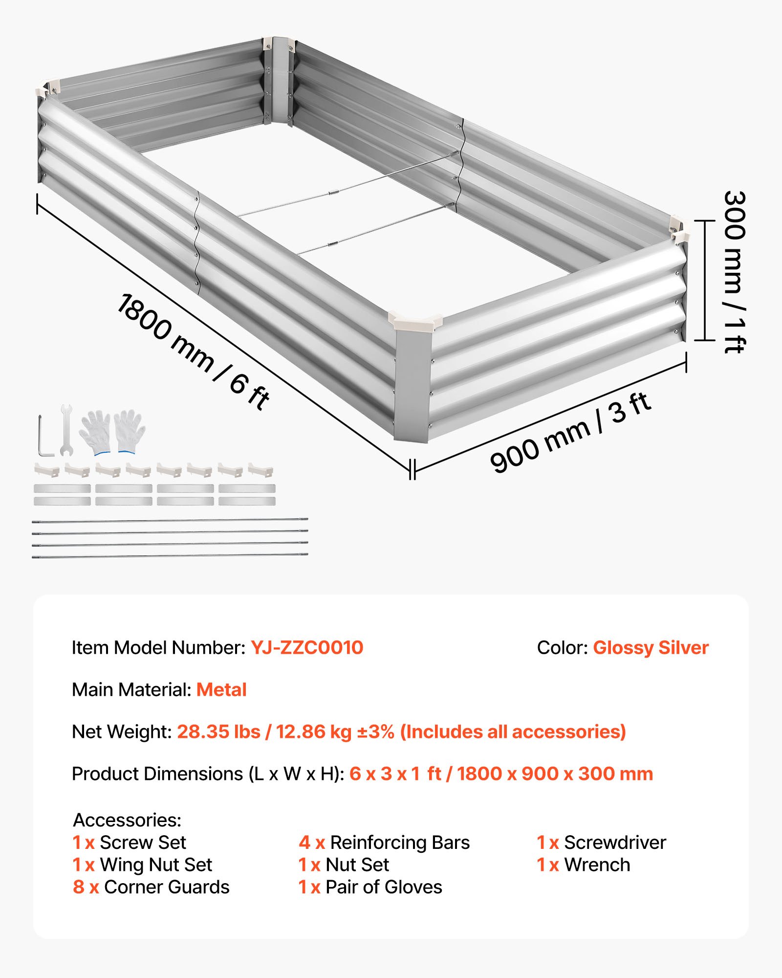 VEVOR Letto Rialzato in Metallo per Piante Fiori Orto Ortaggi 180x90x30 cm 2 pezzi, Letto Rialzato per Piante da Giardino Rettangolari per Coltivazione Ortaggi Fiori, Fondo Aperto, Alluminio Zincato