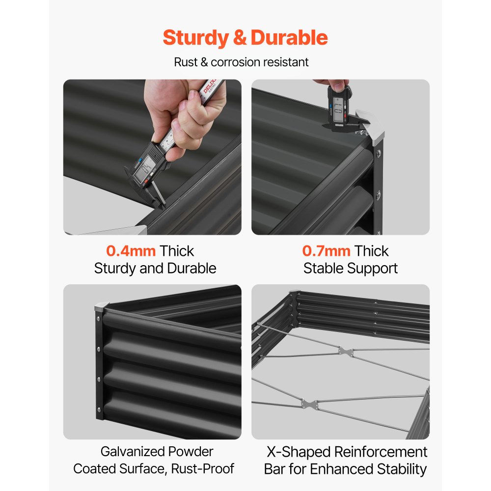 VEVOR Aiuola Rialzata in Metallo per Giardino Balcone 2400 x 1200 x 290 mm, Design a Fondo Aperto, Grande Aiuola Rialzata per Coltivare Verdure, Fiori, Erbe Aromatiche e Piante Grasse, Grigio Scuro