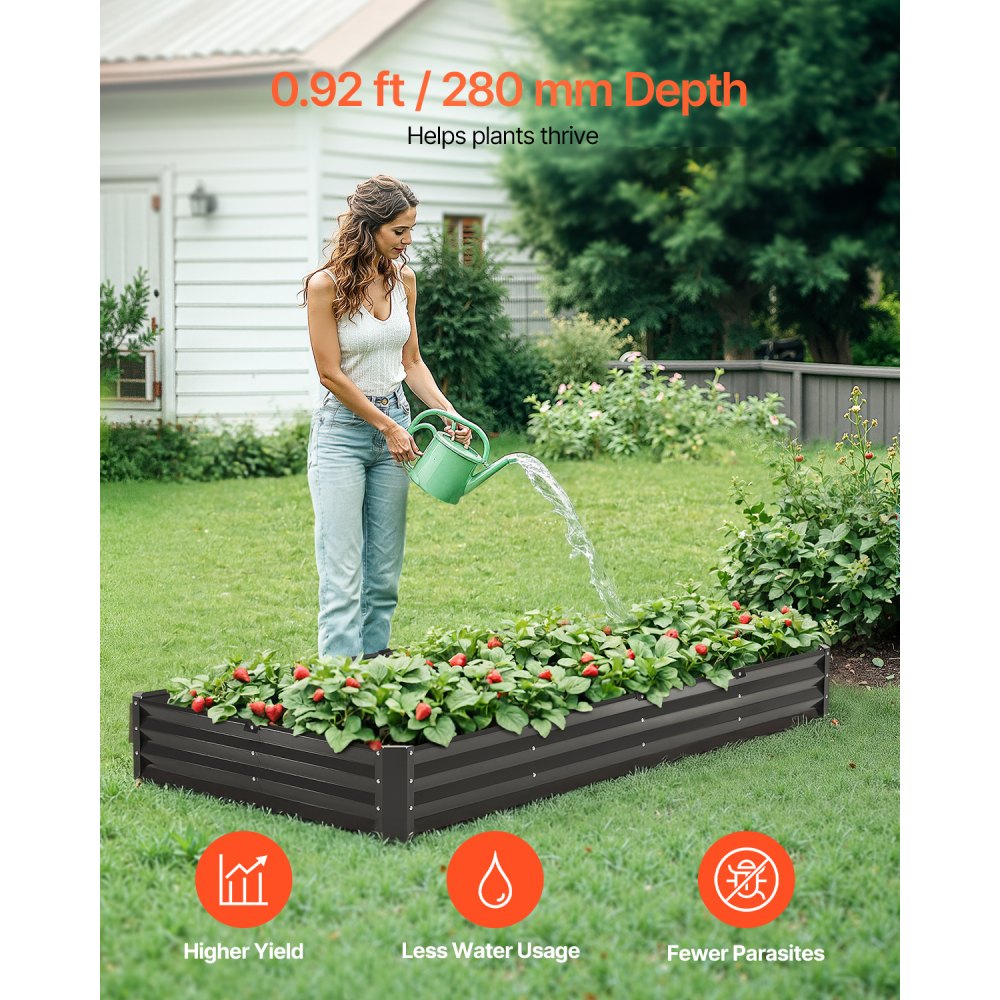 VEVOR Raised Garden Bed, Metal, 2395x1200x280 mm, Galvanized Planter Box, Planting Bed with Open Bottom, Vegetable Bed for Growing Vegetables, Flowers, Herbs & Succulents, Dark Grey