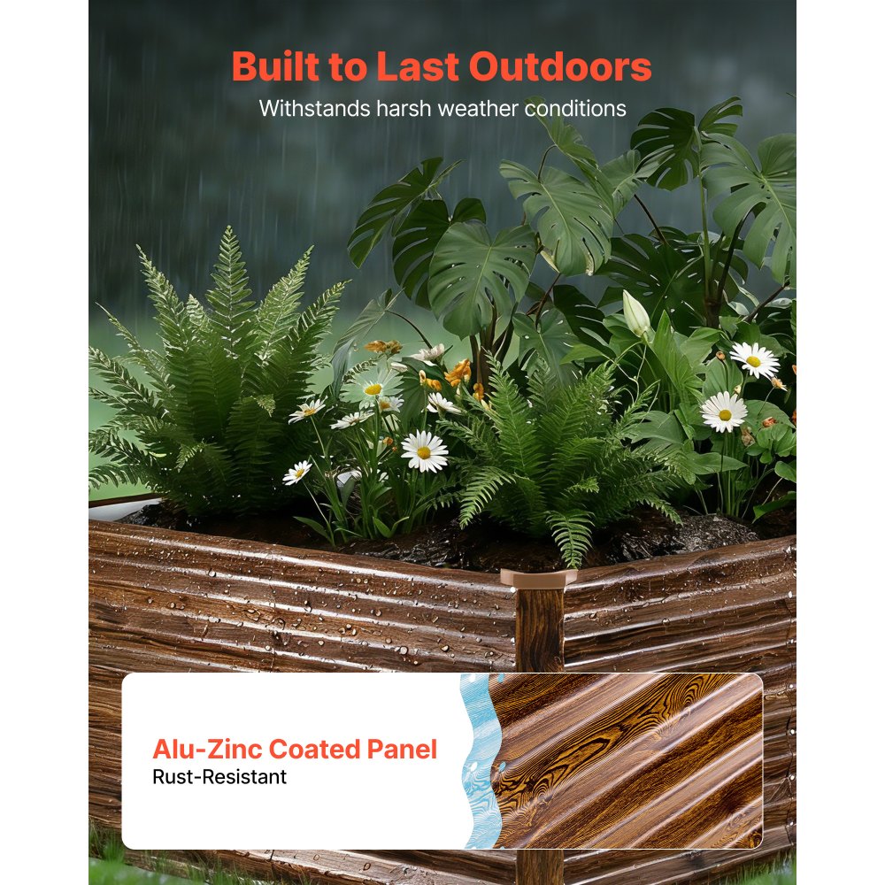 VEVOR Fioriera Rialzata Rettangolare 2400x1200x620 mm, Aiuola Rialzata per Esterno Giardinaggio Letto Rialzato Antiruggine per Coltivazione Piante Orto Fiori Verdure Giardino, Colore di Legno