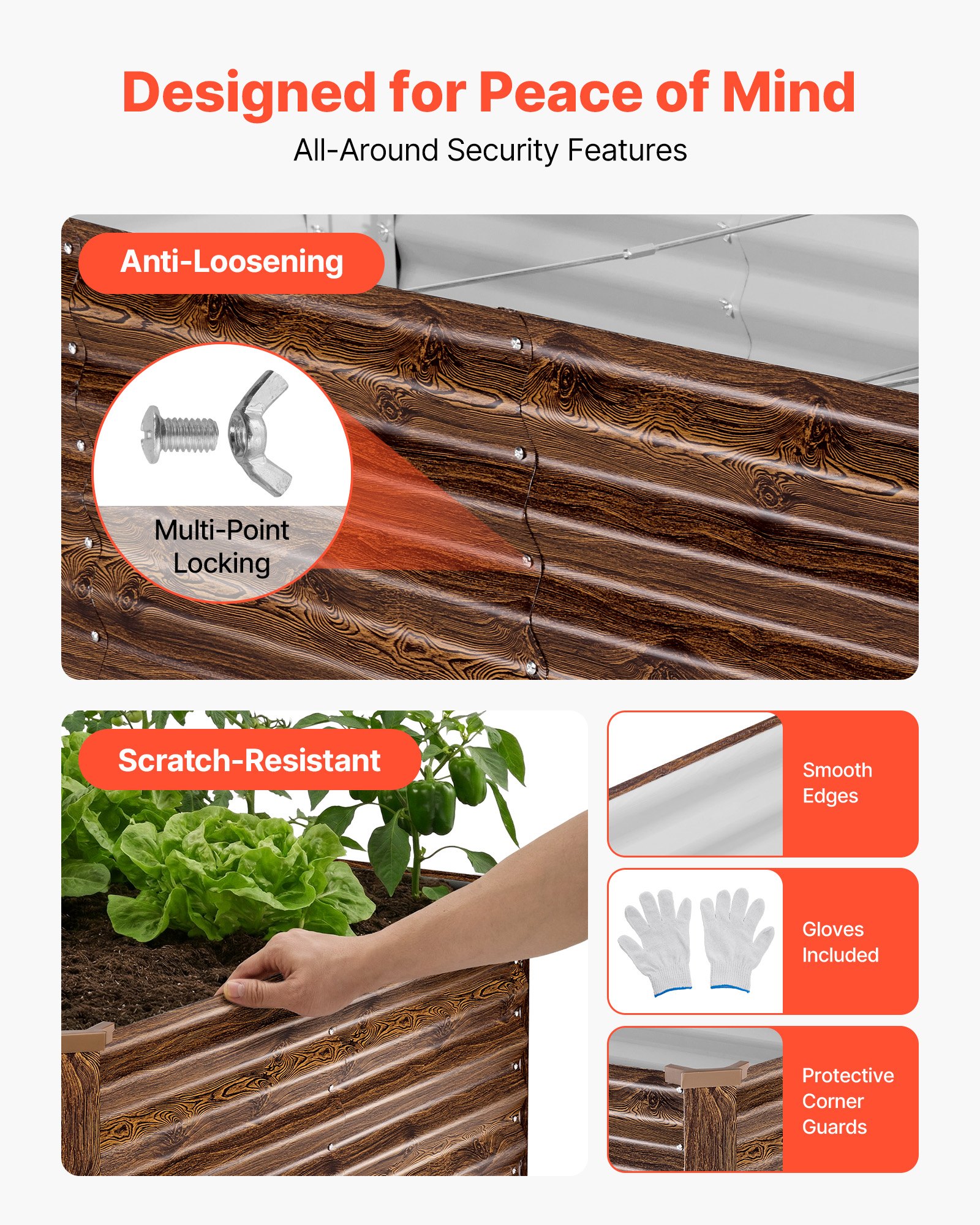 VEVOR Fioriera Rialzata Rettangolare 2400x1200x620 mm, Aiuola Rialzata per Esterno Giardinaggio Letto Rialzato Antiruggine per Coltivazione Piante Orto Fiori Verdure Giardino, Colore di Legno