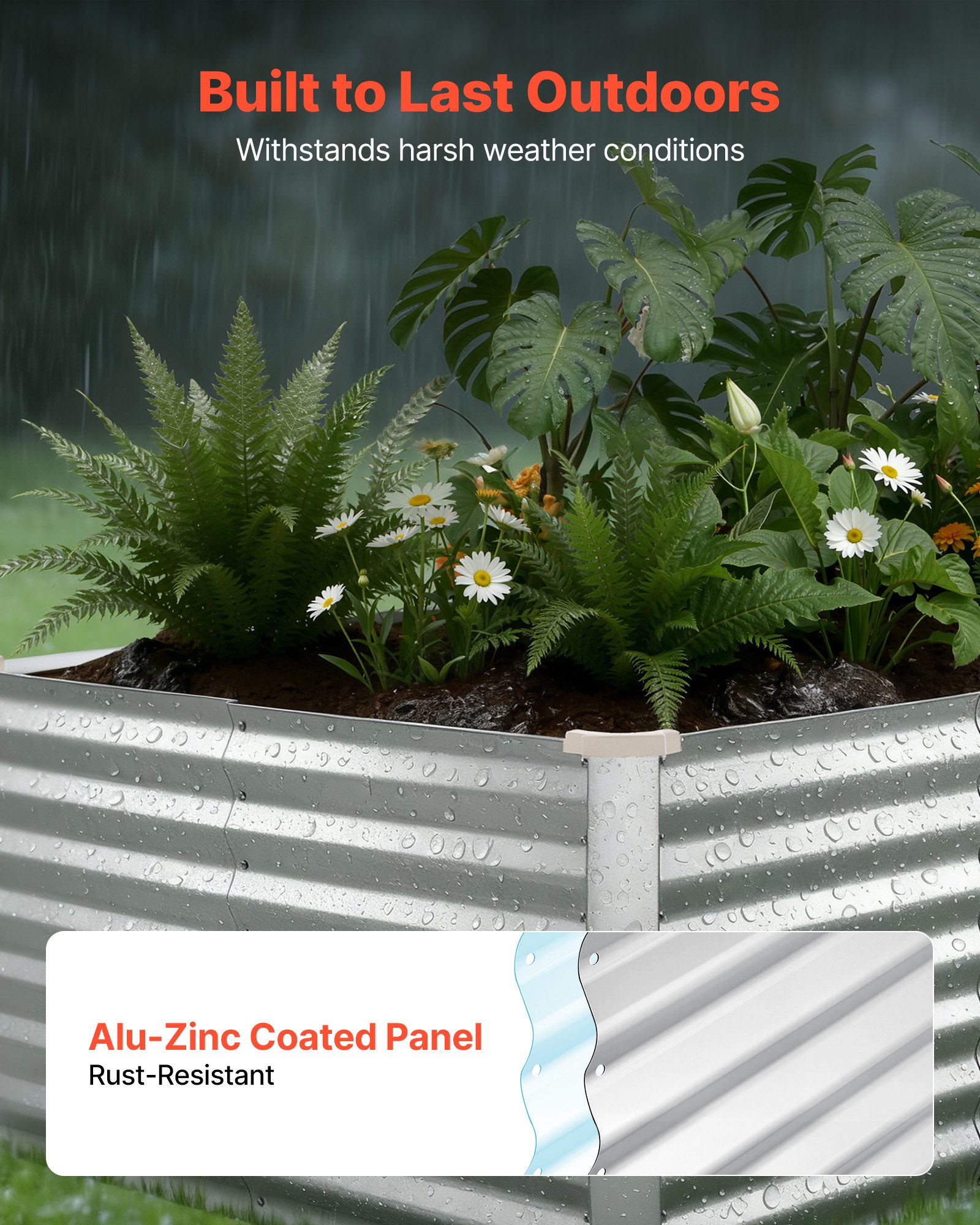 VEVOR Galvanized Raised Garden Bed, 2400 x 1200 x 620 mm, Rectangular Metal Planter Box Kit Outdoor, Bottomless Elevated Planting Box with Gloves, Alu-Zinc, for Growing Flowers Vegetables, Silver