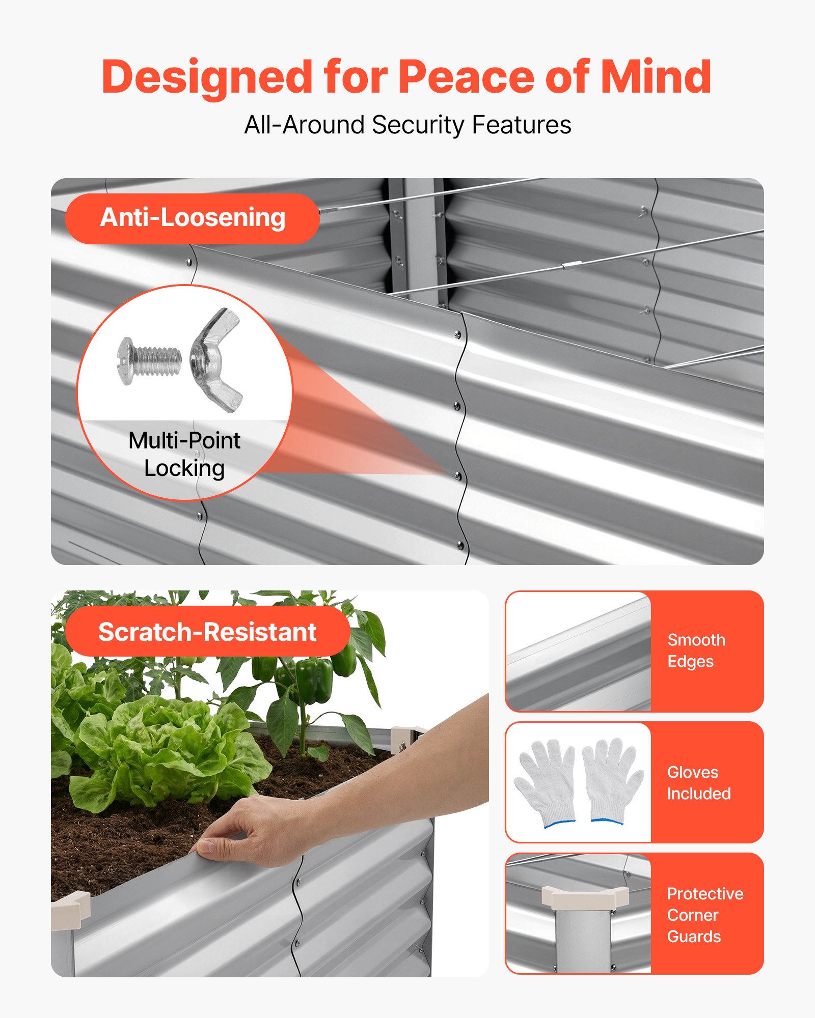 VEVOR Galvanized Raised Garden Bed, 2400 x 1200 x 620 mm, Rectangular Metal Planter Box Kit Outdoor, Bottomless Elevated Planting Box with Gloves, Alu-Zinc, for Growing Flowers Vegetables, Silver