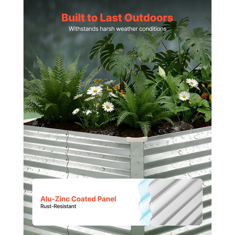 VEVOR Galvanized Raised Garden Bed, 2400 x 1200 x 860 mm, Rectangular Metal Planter Box Kit Outdoor, Bottomless Planting Box with Gloves, Rustproof Alu-Zinc, for Growing Flowers Vegetables, Silver