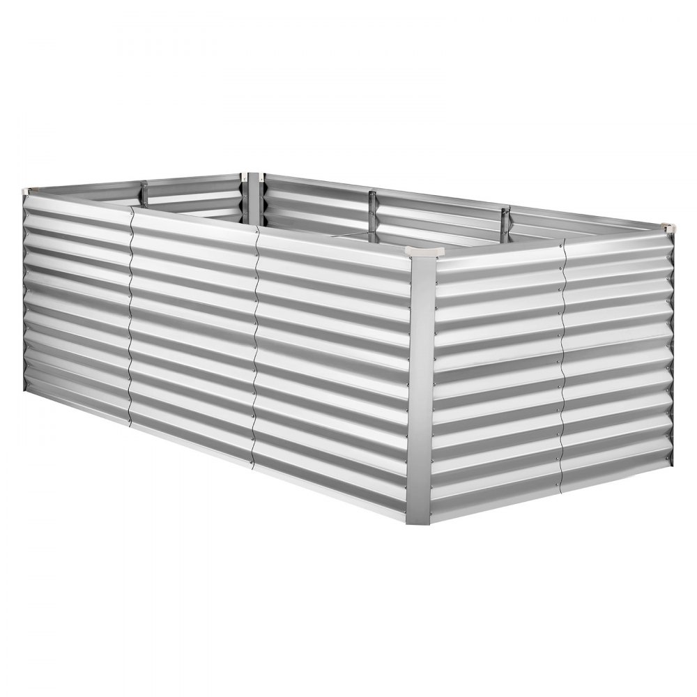 VEVOR Galvanized Raised Garden Bed, 2400 x 1200 x 860 mm, Rectangular Metal Planter Box Kit Outdoor, Bottomless Planting Box with Gloves, Rustproof Alu-Zinc, for Growing Flowers Vegetables, Silver