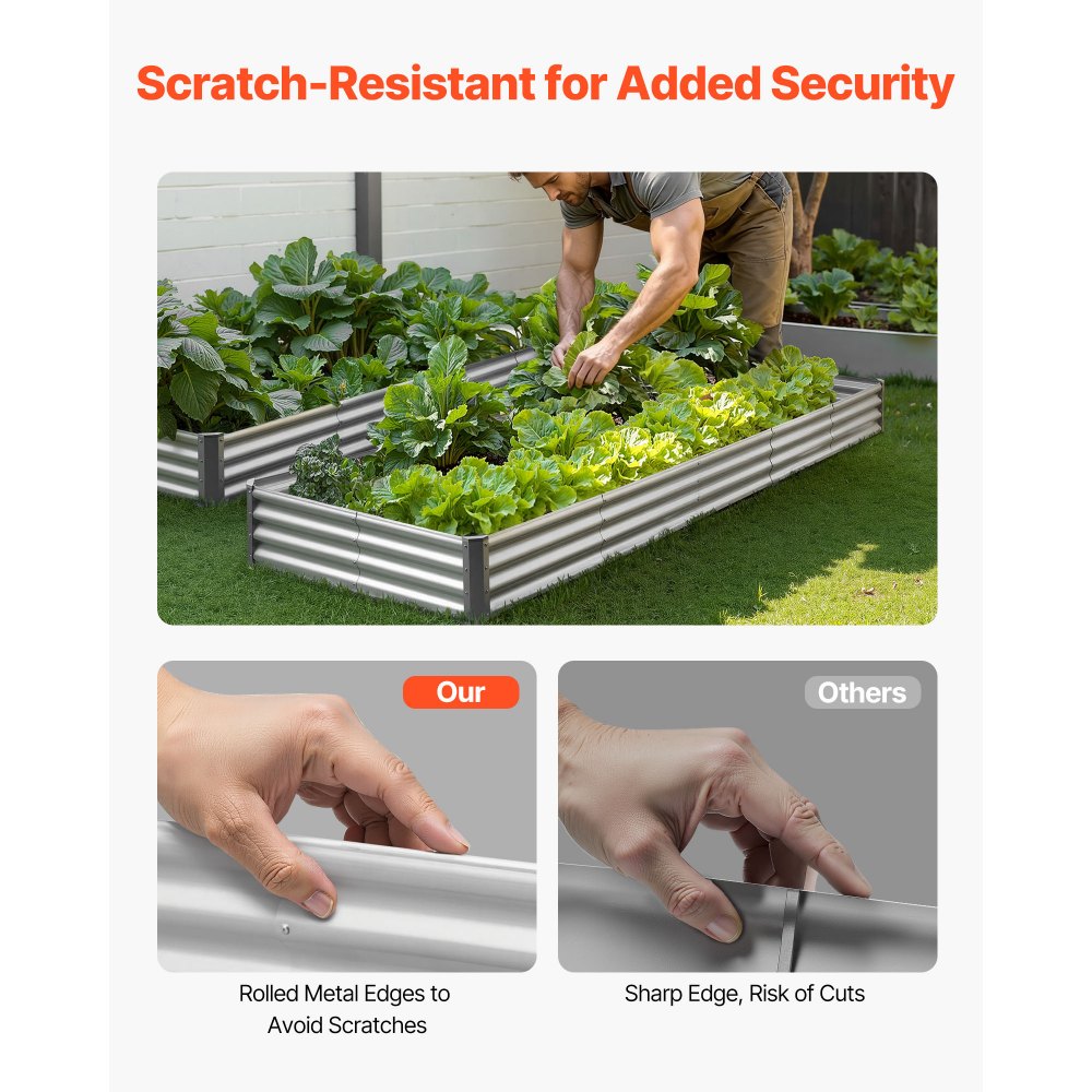 VEVOR Aiuola Rialzata in Metallo per Giardino Balcone da 3600 x 1200 x 290 mm, Design a Fondo Aperto, Grande Aiuola Rialzata per la Coltivazione di Verdure, Fiori e Piante Grasse, Colore Zincato