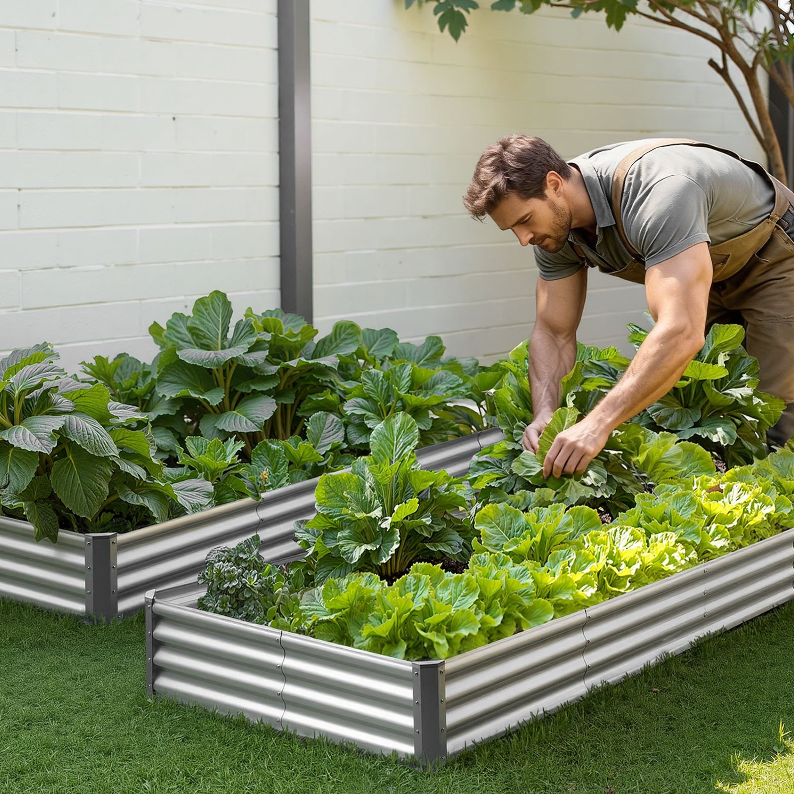 VEVOR Aiuola Rialzata in Metallo per Giardino Balcone da 3600 x 1200 x 290 mm, Design a Fondo Aperto, Grande Aiuola Rialzata per la Coltivazione di Verdure, Fiori e Piante Grasse, Colore Zincato