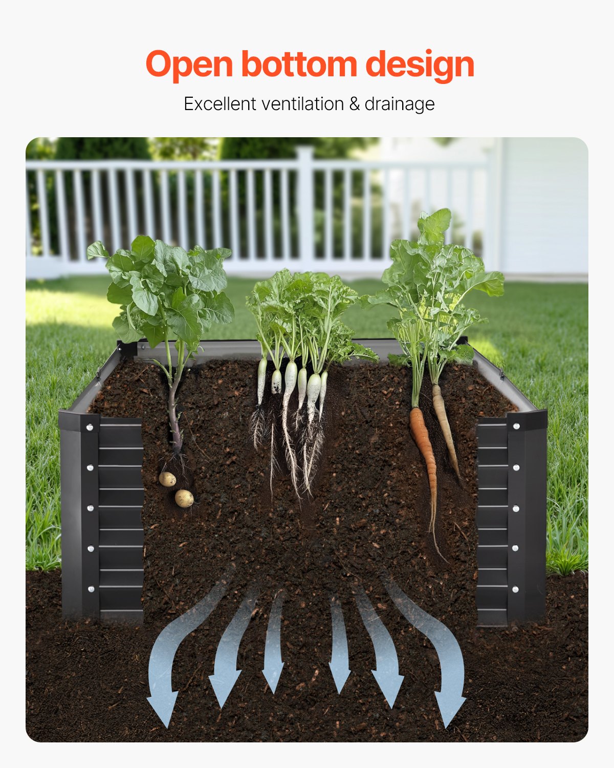 VEVOR Metal Raised Bed 180x90x44cm Galvanized Planter for Outdoor Use, with Open Bottom, Large Vegetable Bed for Growing Vegetables, Flowers, Herbs and Succulents, Dark Grey