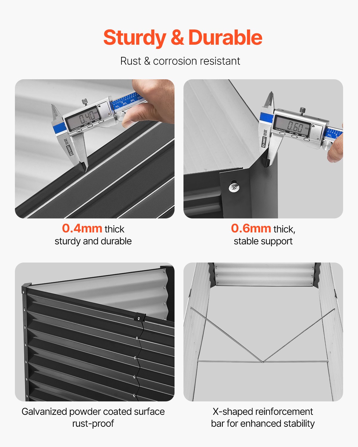 VEVOR Letto da Giardino Rialzato in Metallo, Fioriera Zincata per Esterni, con Fondo Aperto, Grande Letto Rialzato per Giardinaggio di Verdure, Fiori, Piante Grasse, Grigio Scuro 1800 x 895 x 600 mm