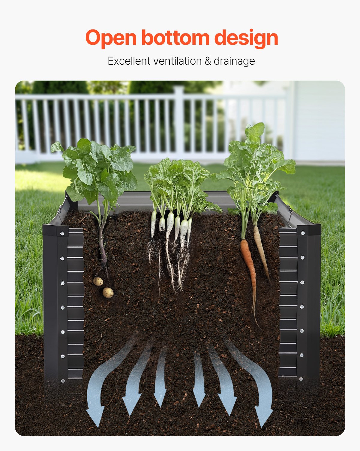 VEVOR Letto da Giardino Rialzato in Metallo, Fioriera Zincata per Esterni, con Fondo Aperto, Grande Letto Rialzato per Giardinaggio di Verdure, Fiori, Piante Grasse, Grigio Scuro 1800 x 895 x 600 mm