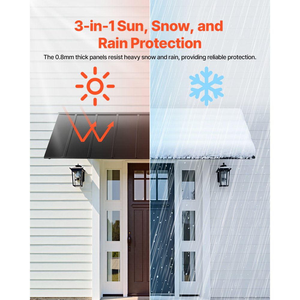 VEVOR Pensilina per Finestra Porta da 2641 x 910 mm Tettoia per Porta Ingresso, Acciaio Verniciato a Polvere Antiruggine, Pensilina per Patio Esterno per Protezione da Pioggia, Neve e Luce Solare