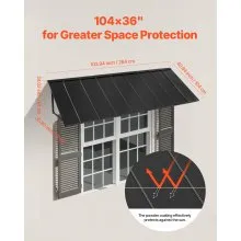 VEVOR Pensilina per Finestra Porta da 2641 x 910 mm Tettoia per Porta Ingresso, Acciaio Verniciato a Polvere Antiruggine, Pensilina per Patio Esterno per Protezione da Pioggia, Neve e Luce Solare