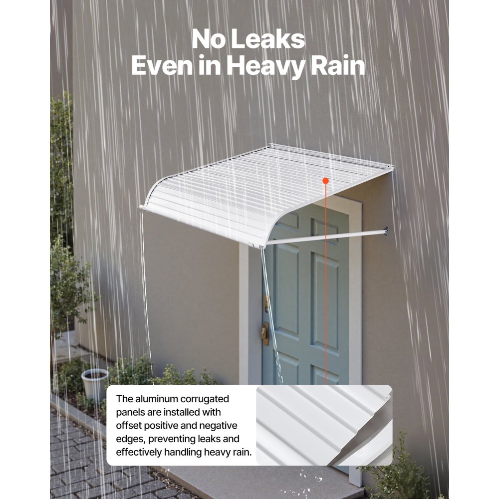 VEVOR Pensilina per Finestra Porta da 1016 x 1066 mm Tettoia per Porta Ingresso, Lega di Alluminio Antiruggine, Pensilina per Patio Esterno, per Protezione da Pioggia, Neve e Luce Solare
